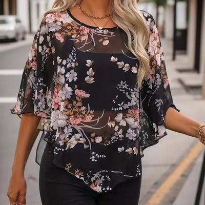 Women's Sexy See-through Blouse with A Camisole Style and Chiffon Fabric