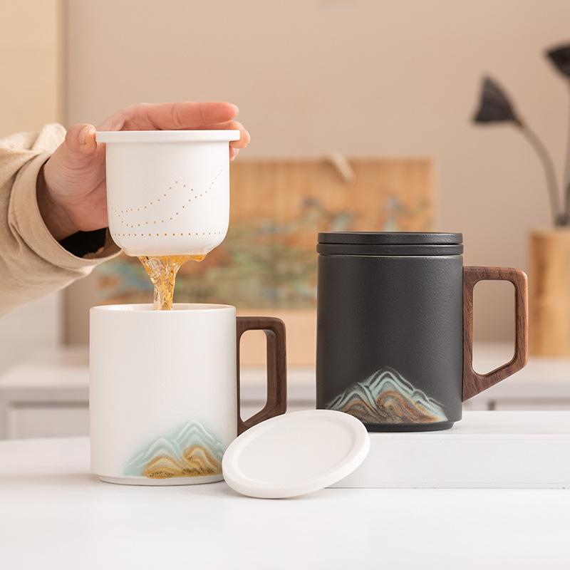 Ceramic Tea Separation Tea Cup High-end Personal Office with Filter Tea Leak Light Luxury Water Cup Gift