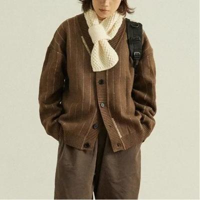 Japonský styl Podzim Zima Nový Unisex Líný styl Pruhovaný kardiganový svetr Muži Ženy Volný Akademický Retro Pletený kabát