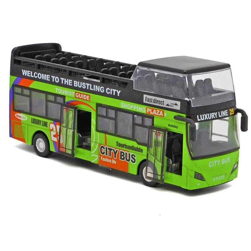 Scale 1:32 Double Decker Sightseeing Bus Toy Model Car Simulation Alloy Sound Light Pull Back Collection Models for Kids Gifts