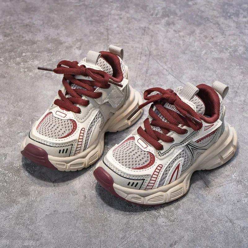 Boys Girls Sports Shoes Thick Soft Sole Children Sneakers Mesh Breathable 2025 New Fashion Kids Running Shoes for Students Trend
