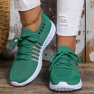 Fashion Lightweight Breathable Running Shoes for Women Non Slip Knitted Green Sneakers Woman Soft Sole Slip On Casual Flats Plus Size 43