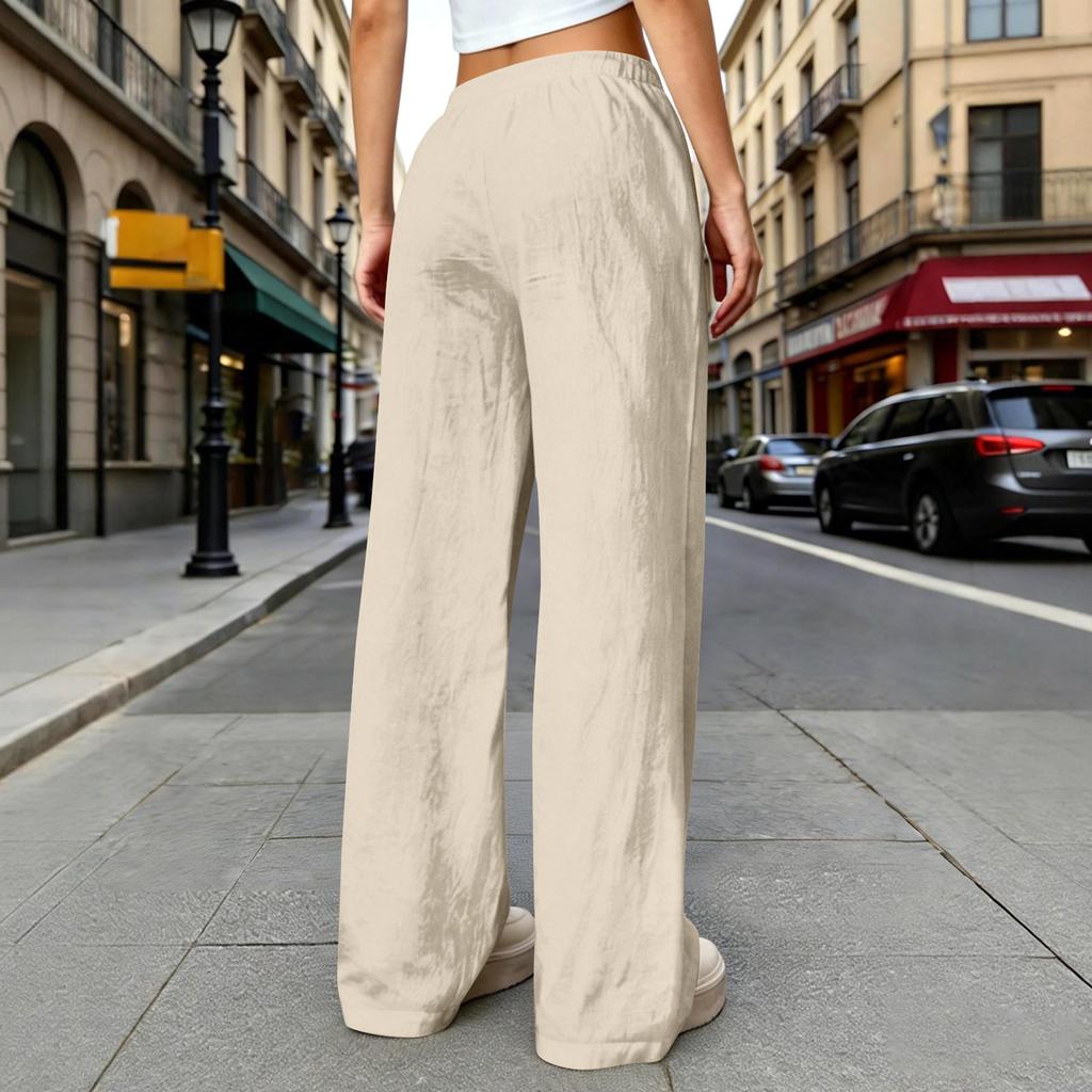 Women's Loose-fitting Wide-leg Pants, Casual Loose-fitting Pants, High-elastic Waistband, Long Pants With Pockets
