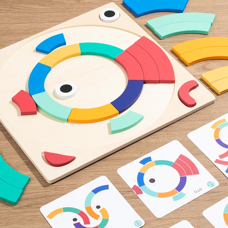 

3D DIY Jigsaw Puzzle Rainbow Blocks - Kids Creative Brain Teaser Educational Wood Toy Baby Fun Variety Matching Educational Play