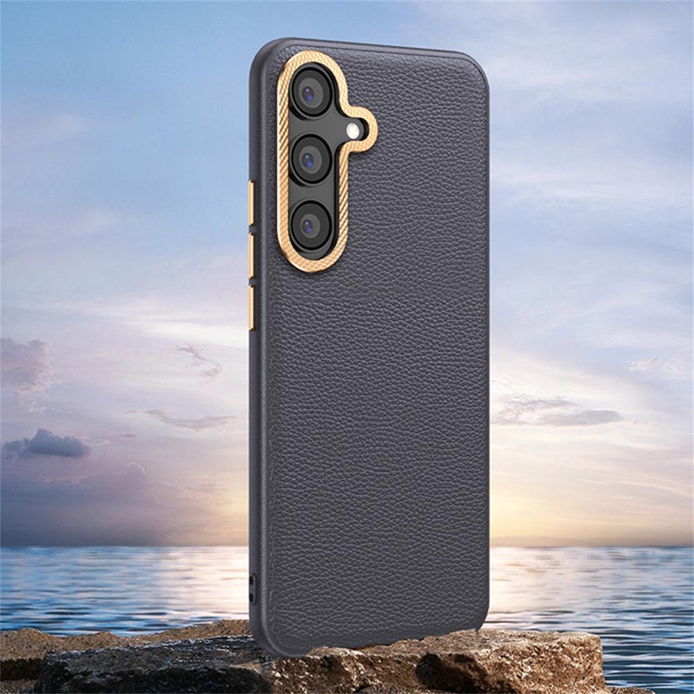 

For Samsung Galaxy S25 Phone Case Leather+TPU Back Cover with Metal Lens Frame White