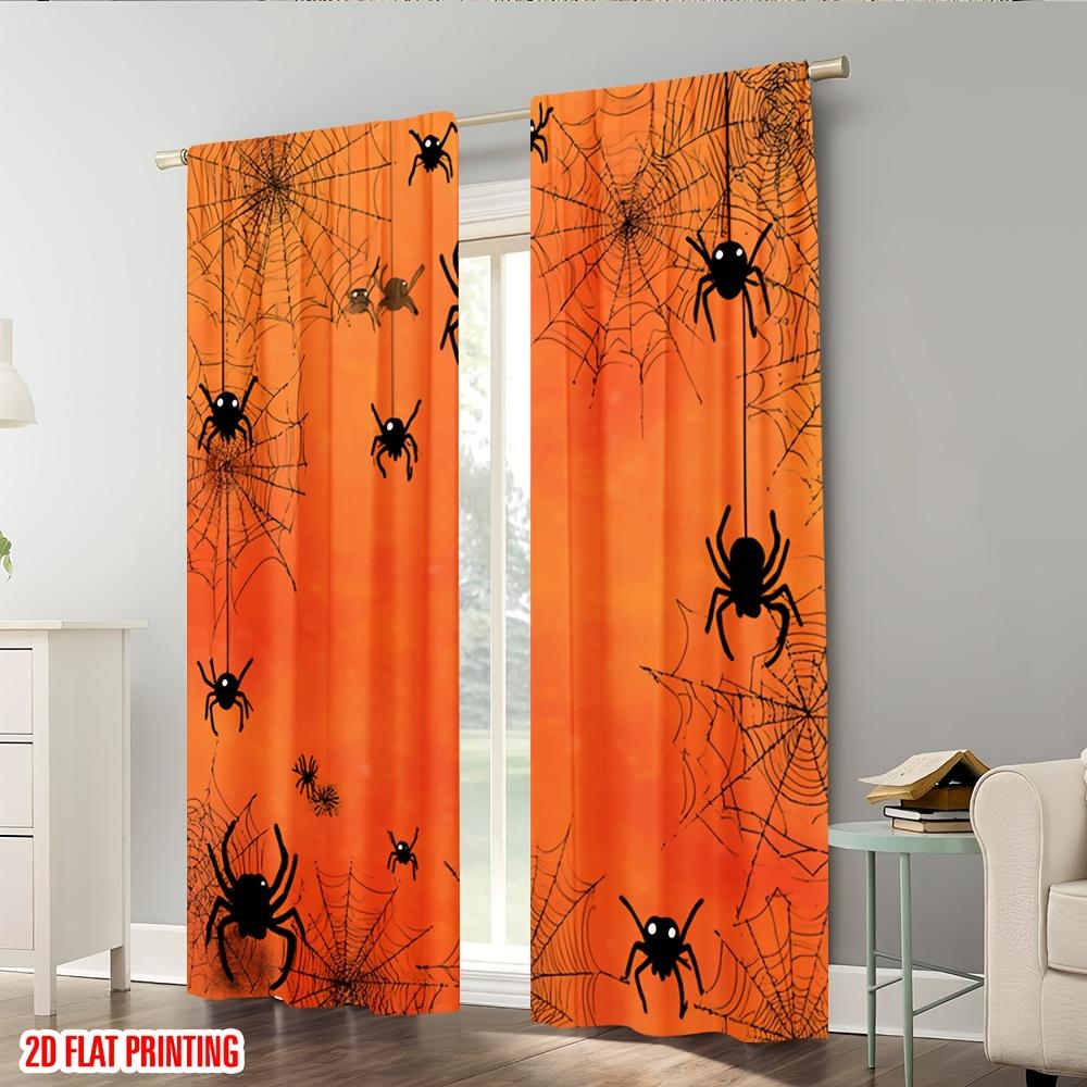 2PCS Halloween Curtains, Orange Spider Web, Digital Print, Bedroom Living Room, Office, Kitchen, Bathroom, Dining Room