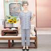 Grandma Summer Cotton Silk Suit In the Elderly Women's Short-sleeved Cardigan 71-year-old Mother Wear Artificial Cotton Pajamas Two-piece Set