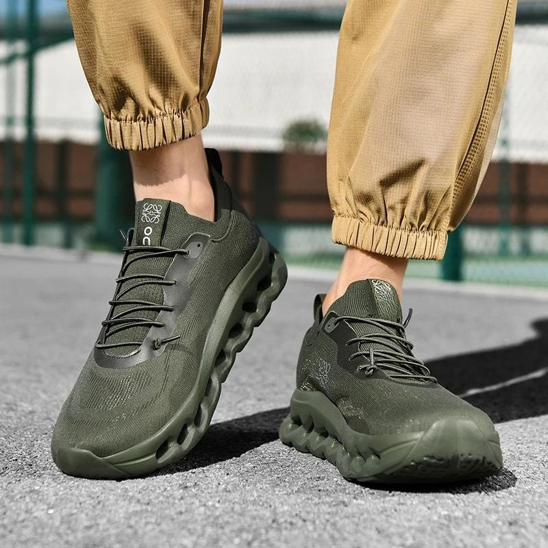 New Men'S Ultra-Light Running Shoes Cushioned Sports Shoes Men'S Breathable Thick Sole Flying Mesh Racing Shoes