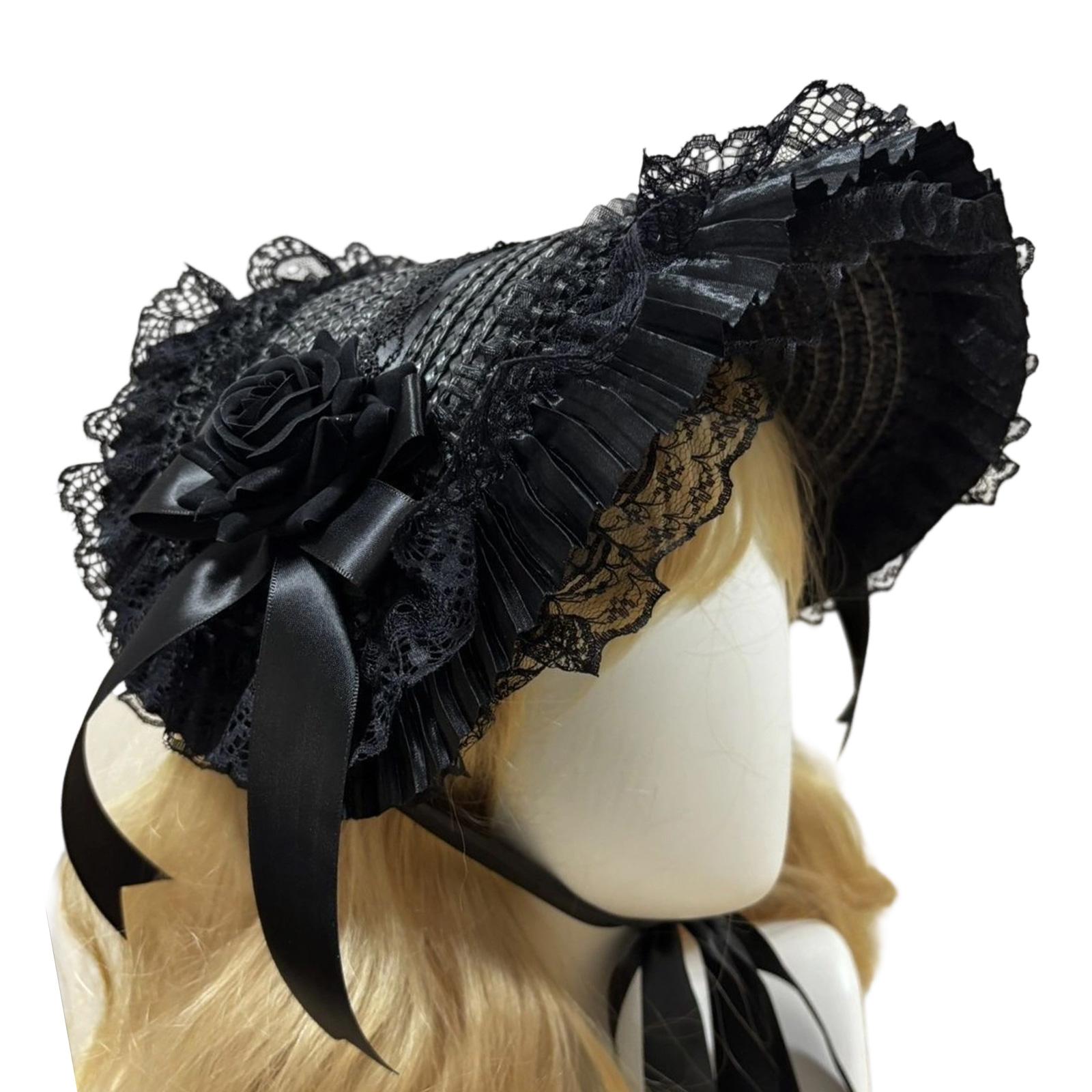 

Woven Straw Hat For Fashion Enthusiasts Adjustable Ribbon Tie Bonnet Hat Accessory For Cocktail and Halloween Parties B