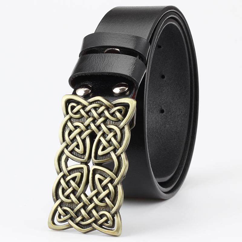 Fashion Women Belt Retro Celtic Knot Design Metal Pin Buckle Genuine Cowskin Leather Waistband Decorative Lady Gifts