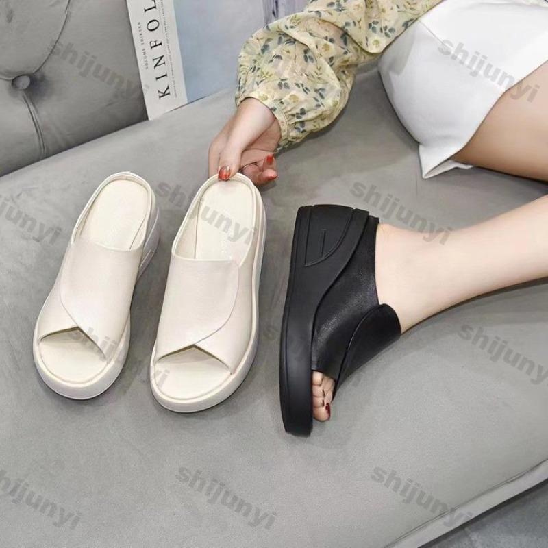 Women's Wedge Shoes 2026 Summer Slip On Platform Non Slip Luxury Slippers Comfortable Fashion Outdoor Height Increase Sandals