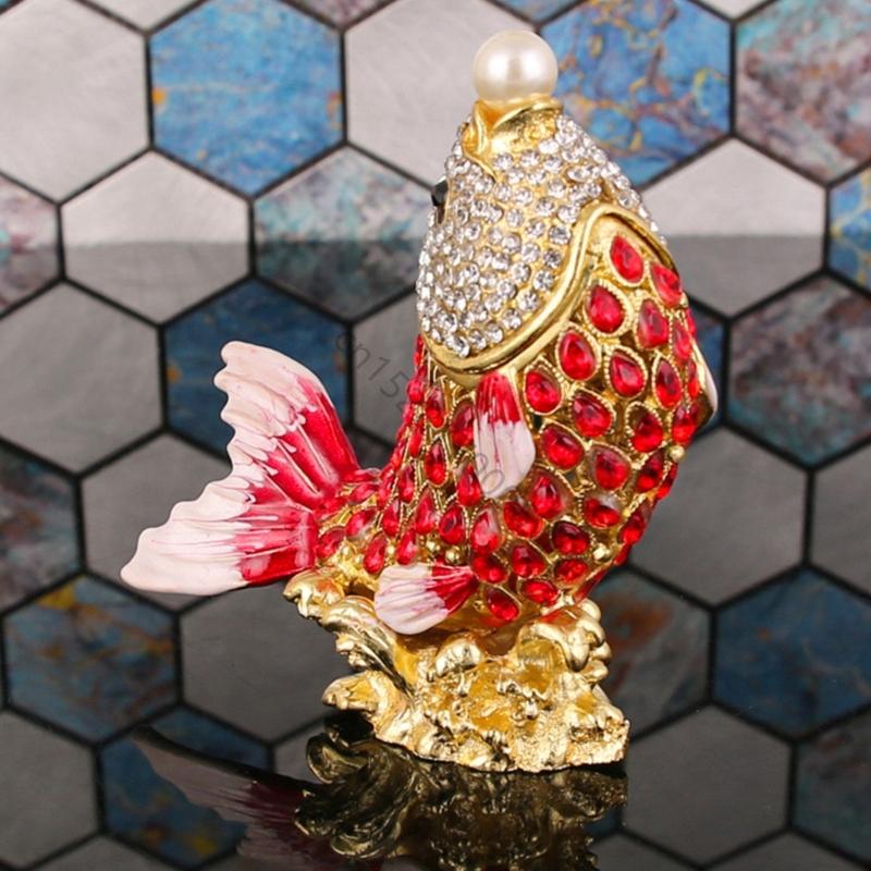 Alloy Jewelry Storage Box with Fish Shaped Design and Closure, Decorative Storage for Rings Earrings Necklaces On AXYD