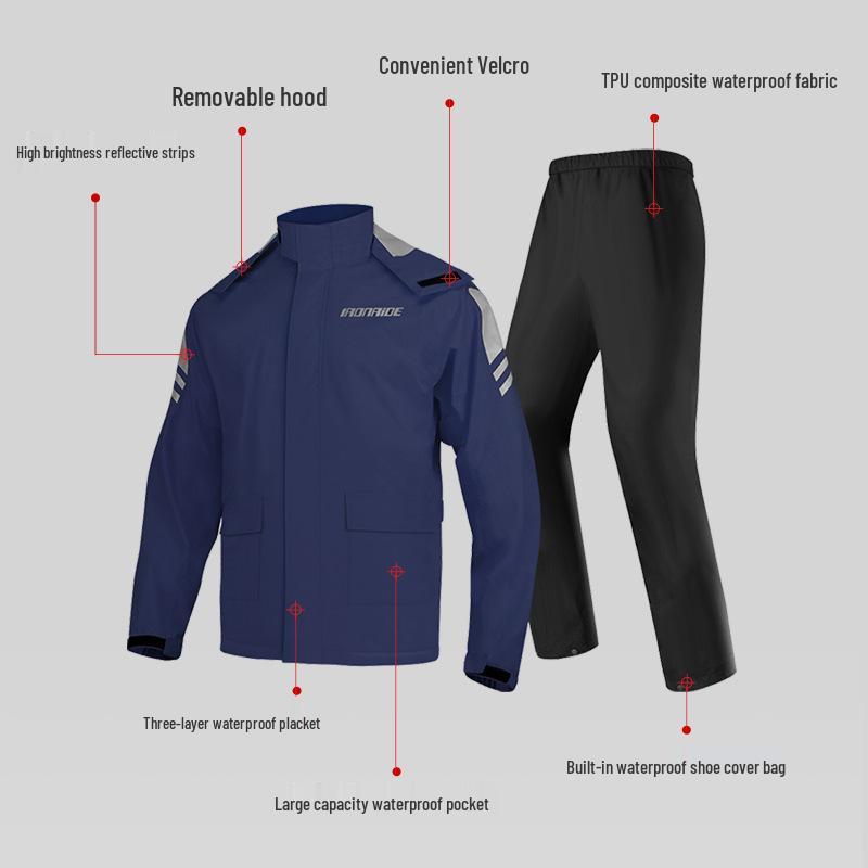 Machine Knight Waterproof Motorcycle Rain Suit: Thickened, Separate Raincoat & Pants for Heavy Rain Protection