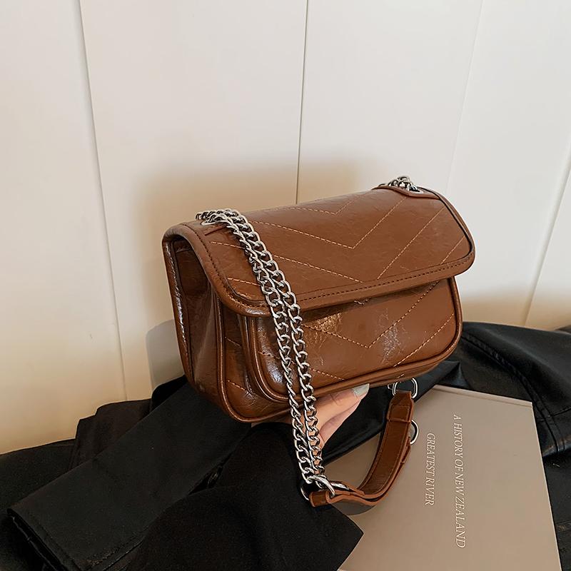 

Осенние винтажные женские маленькие квадратные сумки, модная сумка через плечо из искусственной кожи с клапаном и застежкой-застежкой, женская сумка через плечо с цепочками