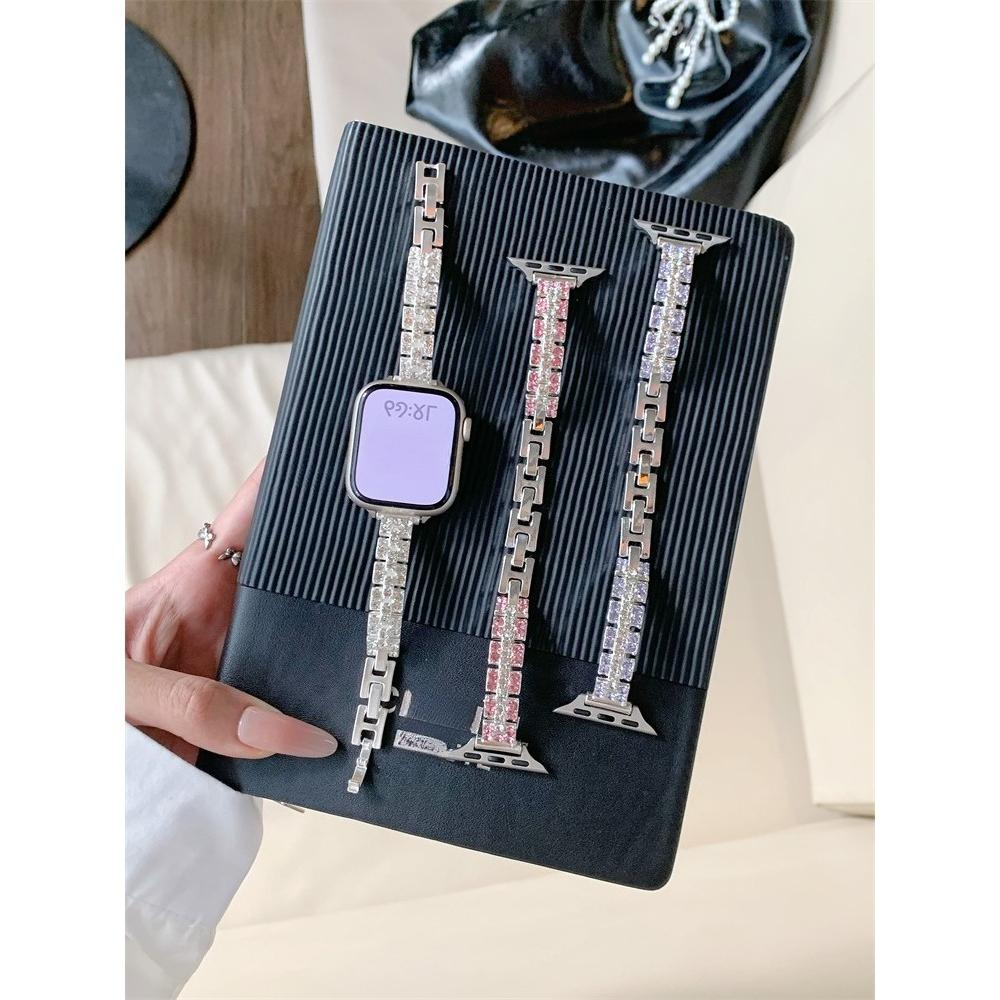 Stop Kwadratowy Kryształ Cukru Diamentowy Błyszczący Bransoletka Pasek do Zegarka dla Apple Watch Kobiety 40/41/38/42/44/45/46/49mm dla iWatch S11/10/9/8/7/6