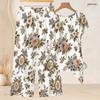 Women Plus Size Round Neck Short Sleeve Floral Printed Knot Hem Top Long Pants Two Piece Set