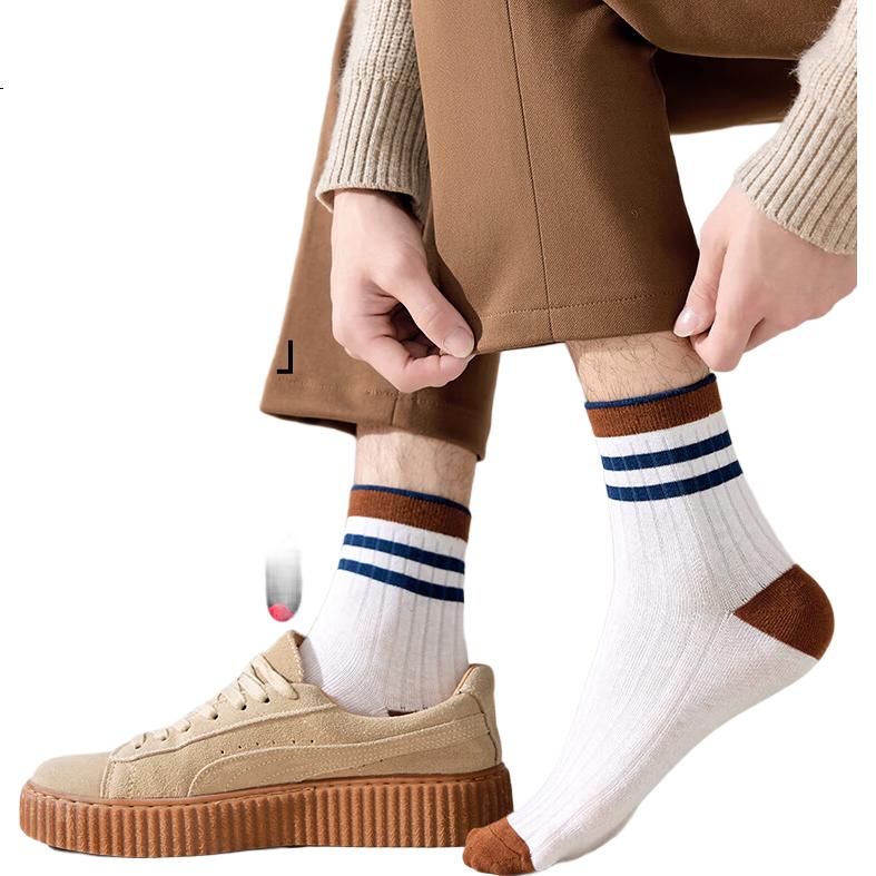 MiiOW 5 Pairs Men's Striped Mid-Calf Breathable Odor-Resistant Sports Socks Fashion Colorblock Cotton Basketball Socks
