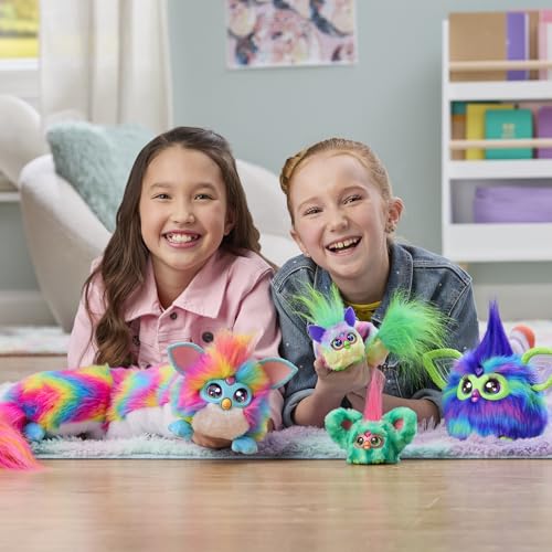 Hasbro Furby DJ Furblets Candy Swirl Mini Friend, Furby-speaking only, motorized plush toy with expandable body, sounds and music, for ages 6 and up,