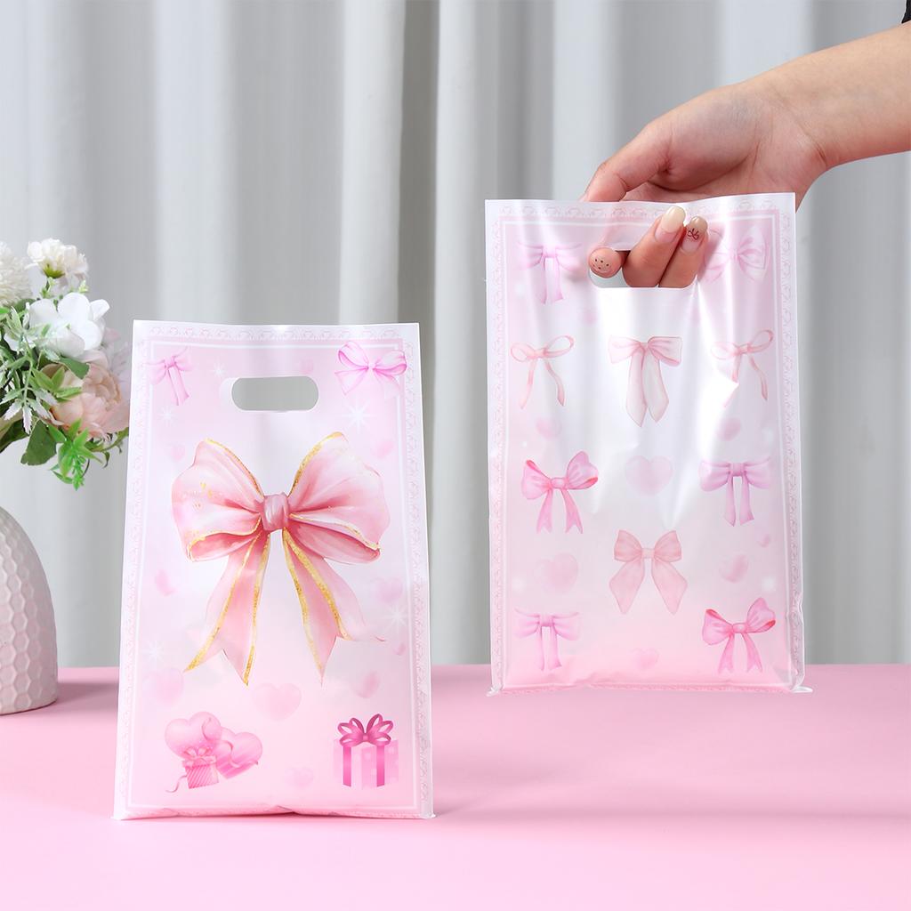 10Pcs Sweet Bow Pink Gift Packing Bag Candy Cake Snack Bags Kids Girls Birthday Baby Shower Supplies Wedding Party Decor