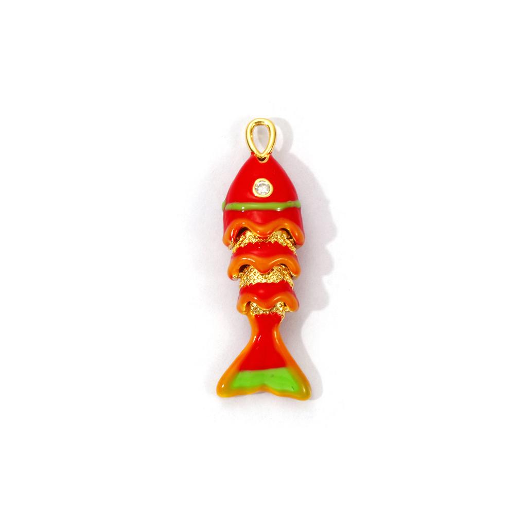 1pc Movable 3D Fish Brass Charms 18K Gold Plated Enamel Size Fish Pendant for DIY Necklace Ocean Jewelry 28mm X 9mm