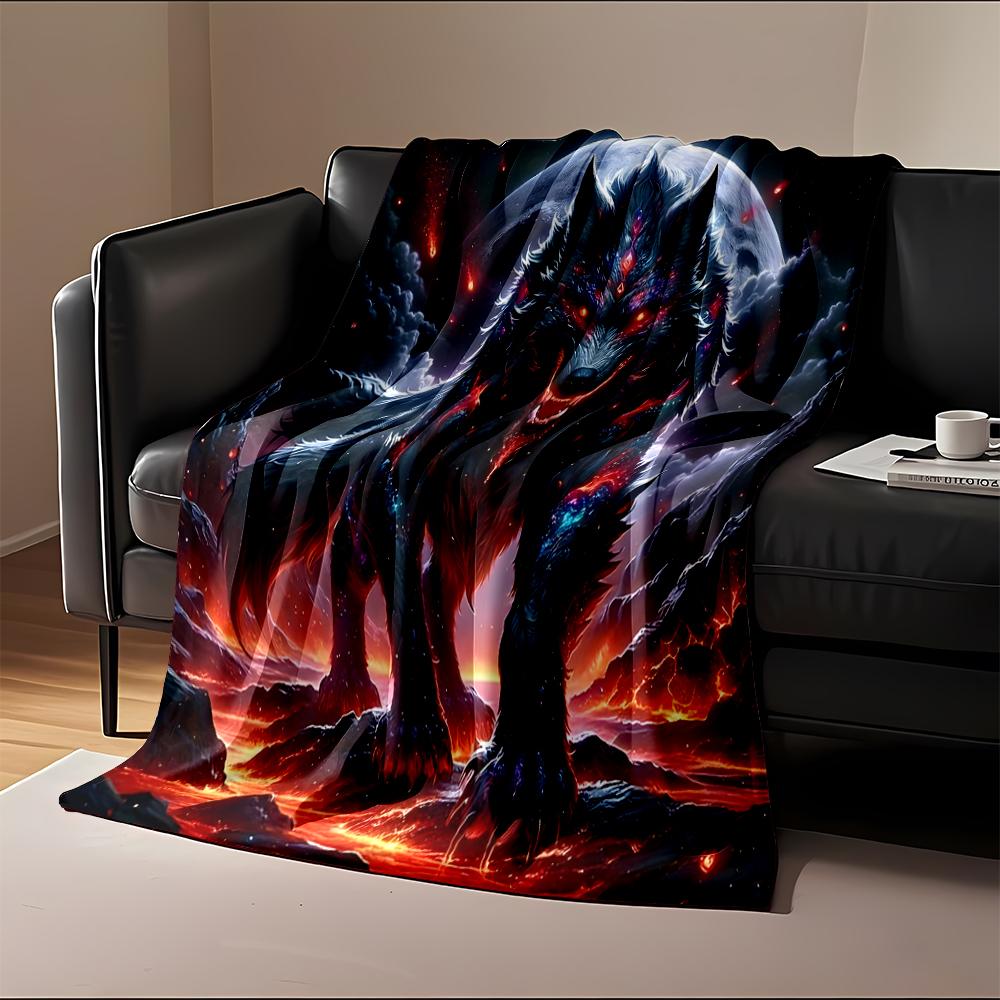 Fierce cosmic wolf under moonlit sky Flannel blanket for bedroom, living room, sofa, and nap sofas