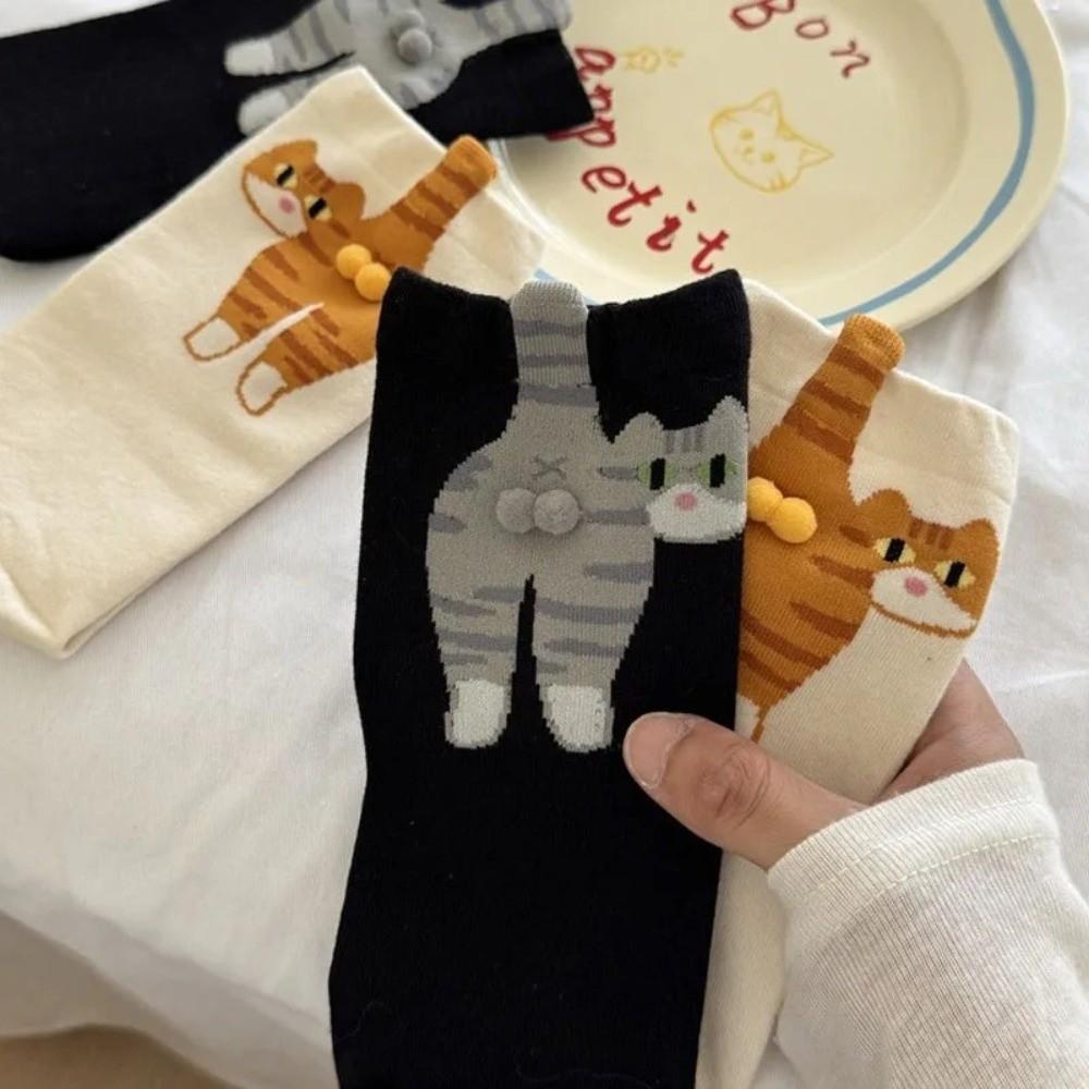 Soft Cartoon Cat Socks Breathable Novelty Kitty Socks Cute 3D Cat Eggs Socks Lady
