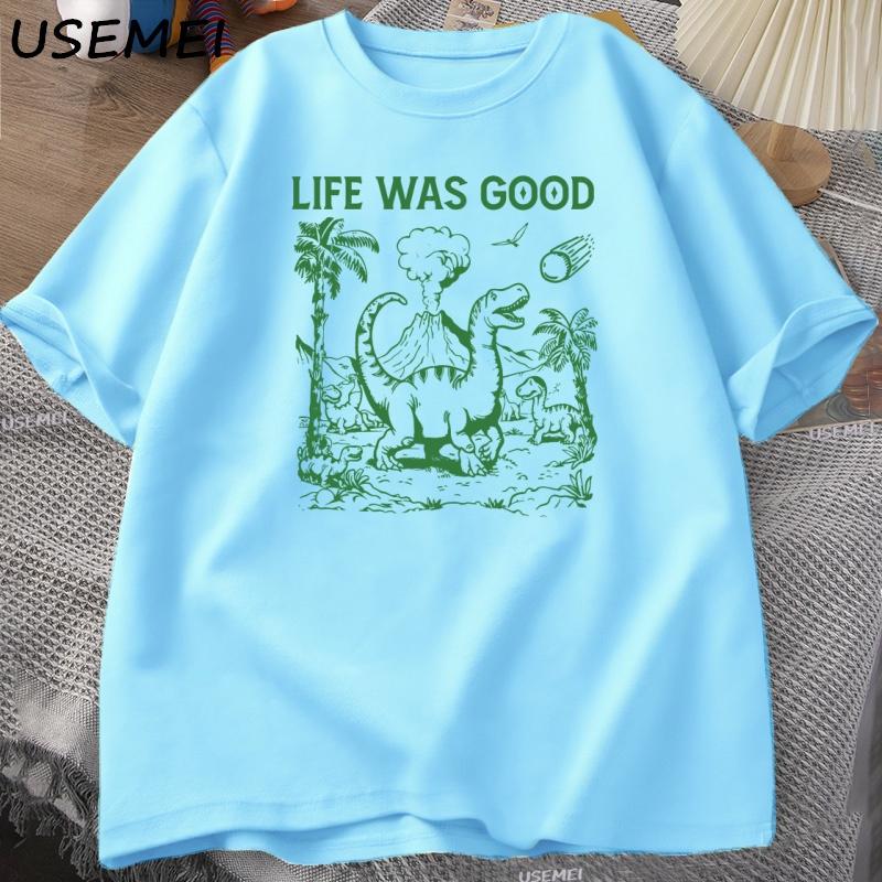 

Retro Funny Dinosaur 90s Graphic T Shirt Vintage Life Was Good Tshirt Cotton Short Sleeve Tops Clothing Harajuku Casual Tshirt L