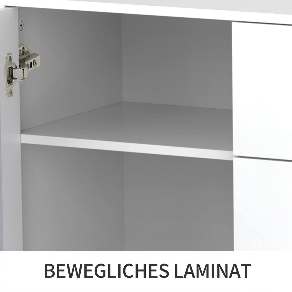 Mirrored Sideboard, Modern Chest of Drawers with 2 Doors & 4 Drawers, Cabinet with Crystal Handles, for Living Room, Dining Room & Bedroom