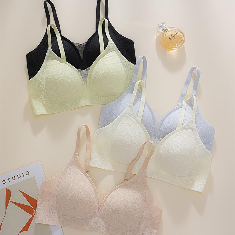 Kleine Brust Unterstützung Weich und Stützend Sexy Tiefer V Nahtlose Dessous Französische Spitze BH für Frauen