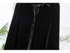Women's Retro Black Silk Velvet Shirt - Mid-length, Loose-Fit, Perfect for Spring Commutes.