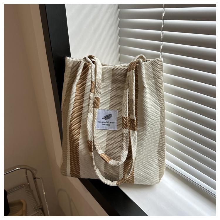 2023 Striped Canvas Tote Bag: Casual, Large Capacity, Autumn Fashion, Shoulder & Handheld