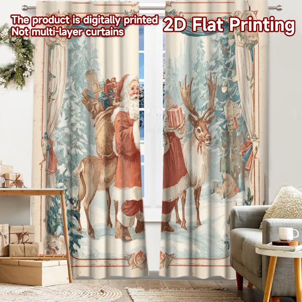 

2pcs, 2D FLAT PRINTING Curtains (Without Rod) Santa and Reindeer Modern Fashionable Curtainments Versatile Durable Polyester 52.50 × 116.00 cm 2 pcs