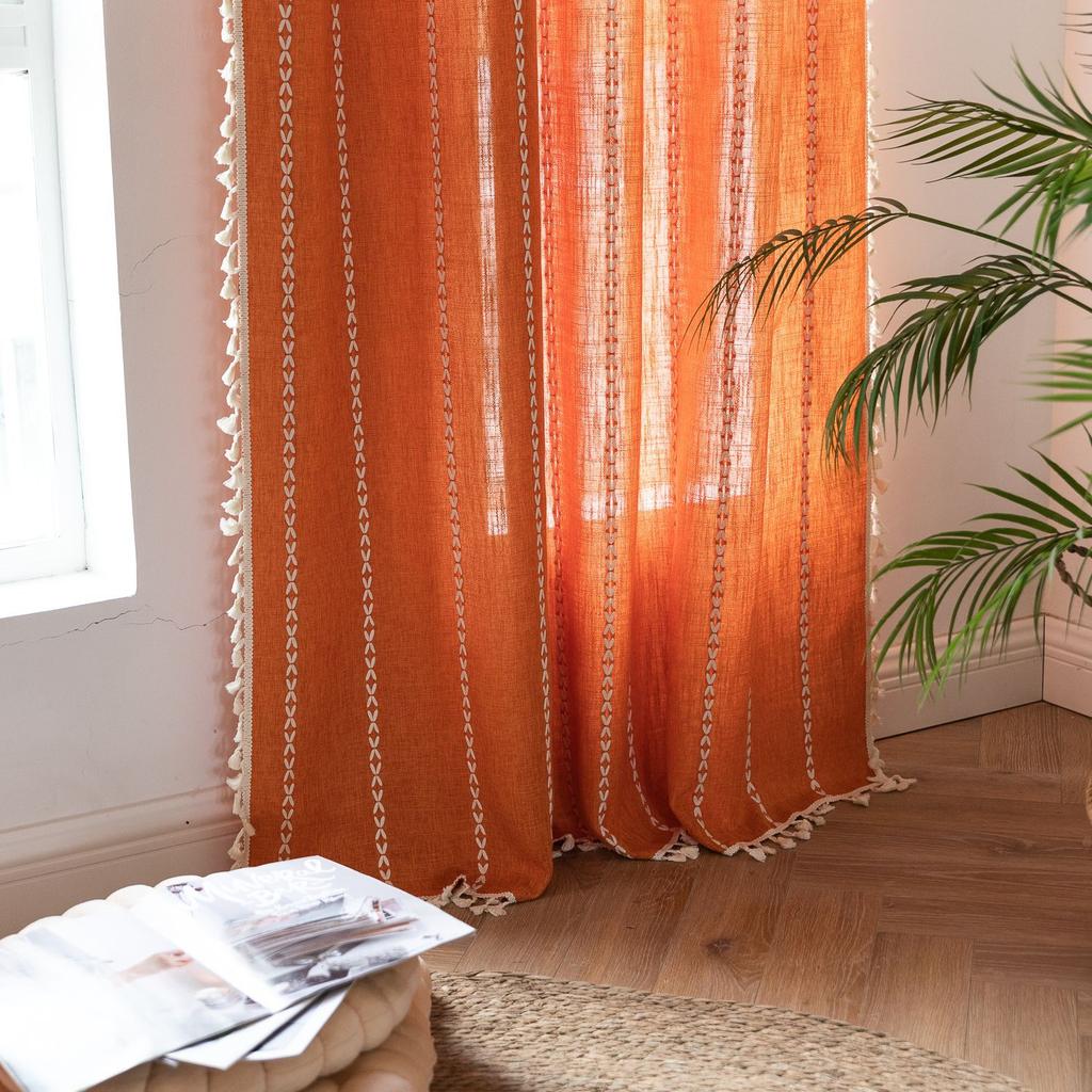 American Curtains Finished Thick Black Bohemian Semi-Blackout Room Living Room Decoration Balcony Floating Curtains