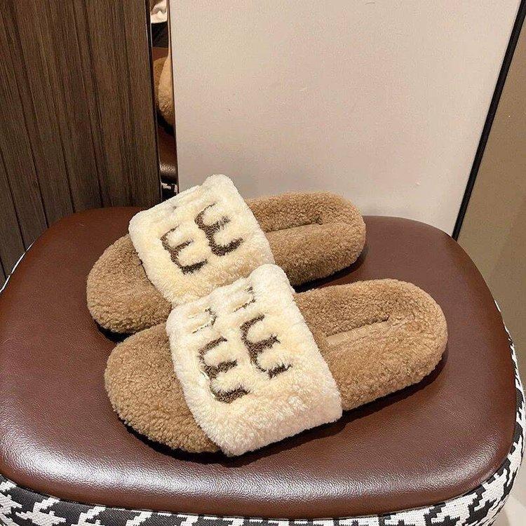 European products in the autumn and winter of 2025, new alphabet lamb wool shoes, slippers, sandals, platform shoes, women's shoes