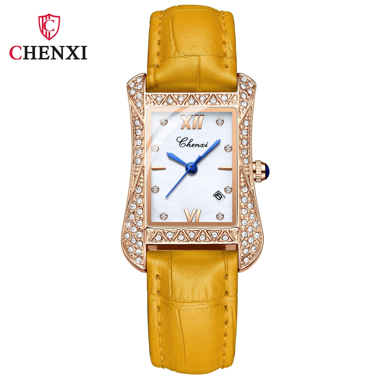 

Новые роскошные женские часы высшего бренда с кожаной коробкой, квадратные женские кварцевые часы оранжевый