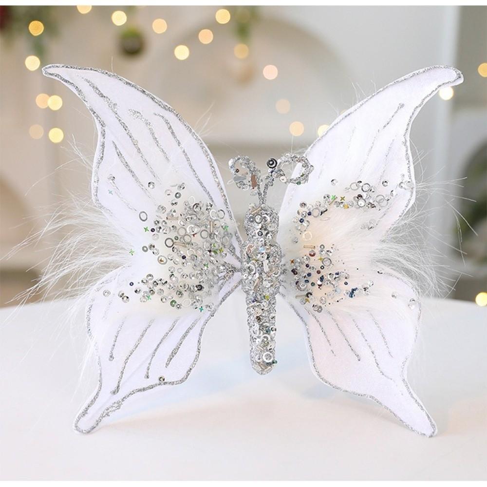 Sparkling Glitter Christmas Butterflies Ornaments Colorful Design Elegant Flocked Butterfly Decoration Reusable