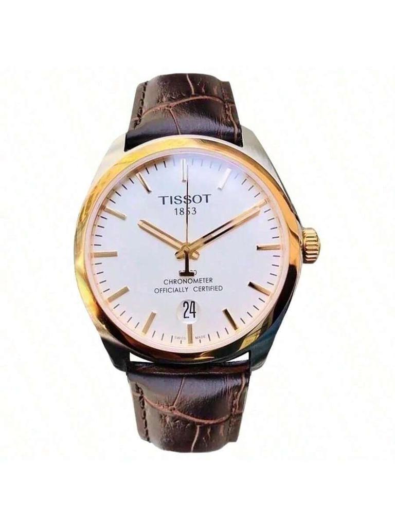 TISSOT Swiss Automatic Mechanical Men's Watch, PR100 Series - 39mm Black Dial, 30m Water-Resistant, Steel/Leather Band, Model T101.451.26.031.00