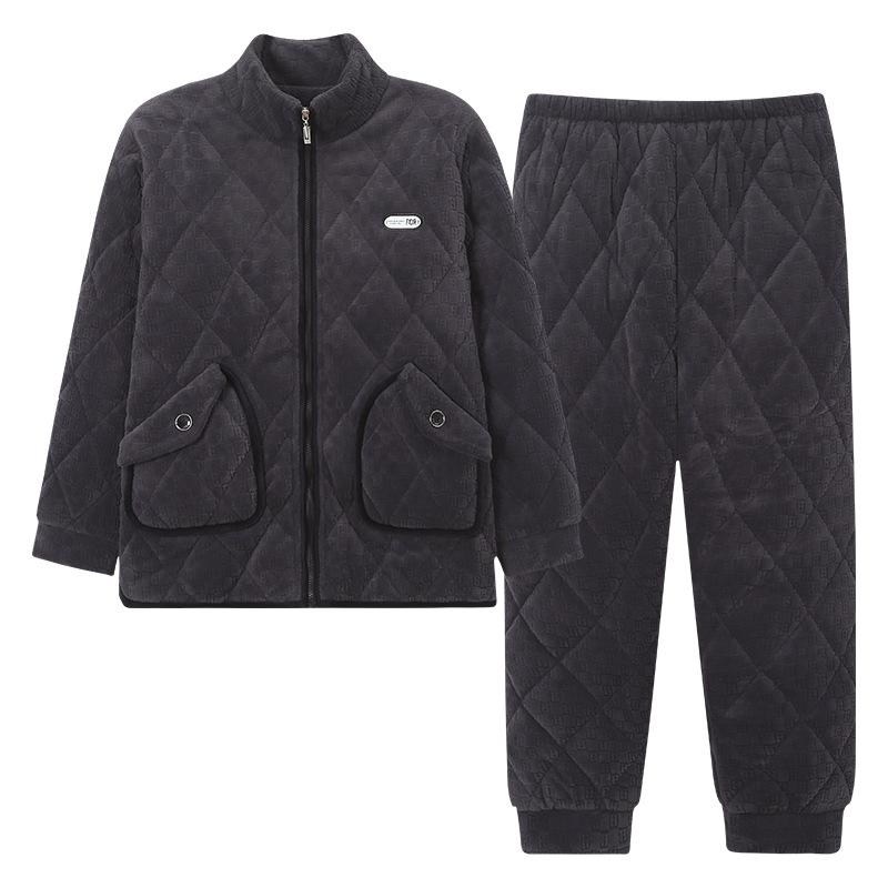 1011 neue gepolsterte Pyjamas Herren Dreilagen verdickt warmer Anzug Winter Herren kann tragen Reißverschluss Hausanzug