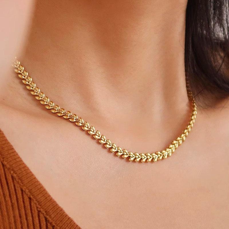 Cute Stainless Steel Necklace Link Wheat Chain for Women Silver and Gold Plated Neck Choker Metal Jewelry Accessories Gift