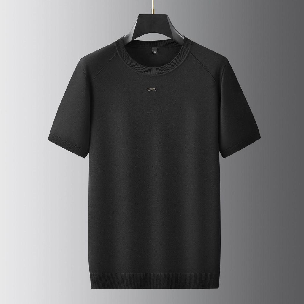 Plus Size Men's Round Neck Short Sleeve Knit Pullover - 2025 Autumn/Winter Collection