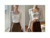 Women's White Square Neck Long Sleeve Slimming Top – Sexy Autumn Base Layer