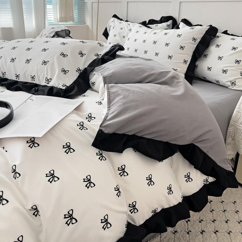 Washed Cotton Ruffle Bedding Set French Hepburn Style Floral Sets