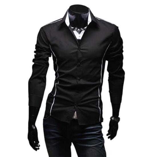 Men Shirt Contrast Colors Turn-down Collar Single-breasted Slim Spring Shirt for Work