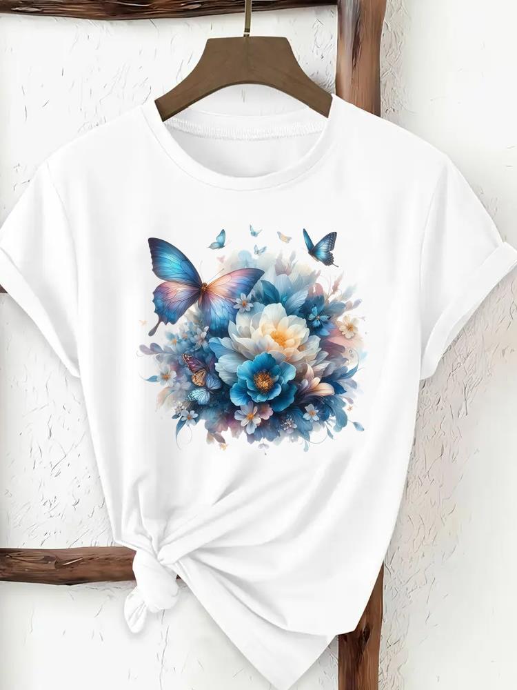 (Asian Size) Watercolor Flower Floral Women Clothing T Shirt Woman Print Tee Top Fashion Female Short Sleeve Graphic T-shirts