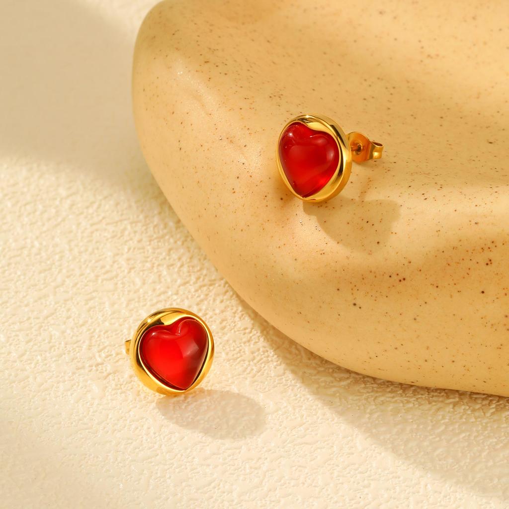 Stainless Steel Heart Earrings for Women, Dainty Gold Plated Small Stud Earrings, Waterproof Romantic Fashion Jewelry Gift