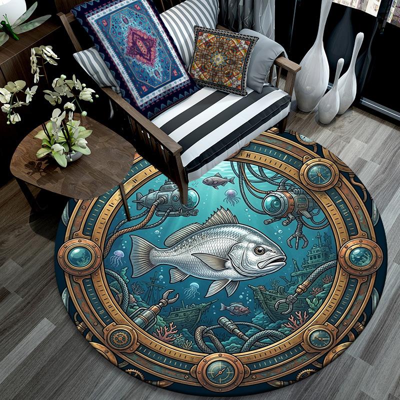 Underwater Steampunk Scene Round Area Rug Under Office Chairs Bedroom Living Room Home Decor