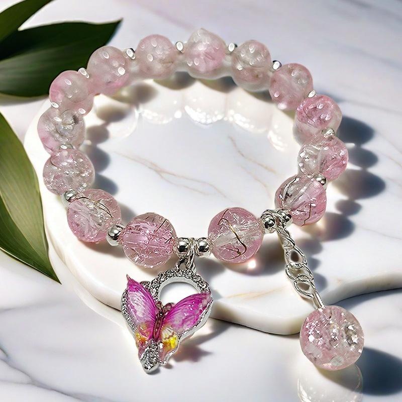 2026 Iridescent Butterfly Bracelet - Colorful 10mm Beads, Color-block Design, Cross-border Gift
