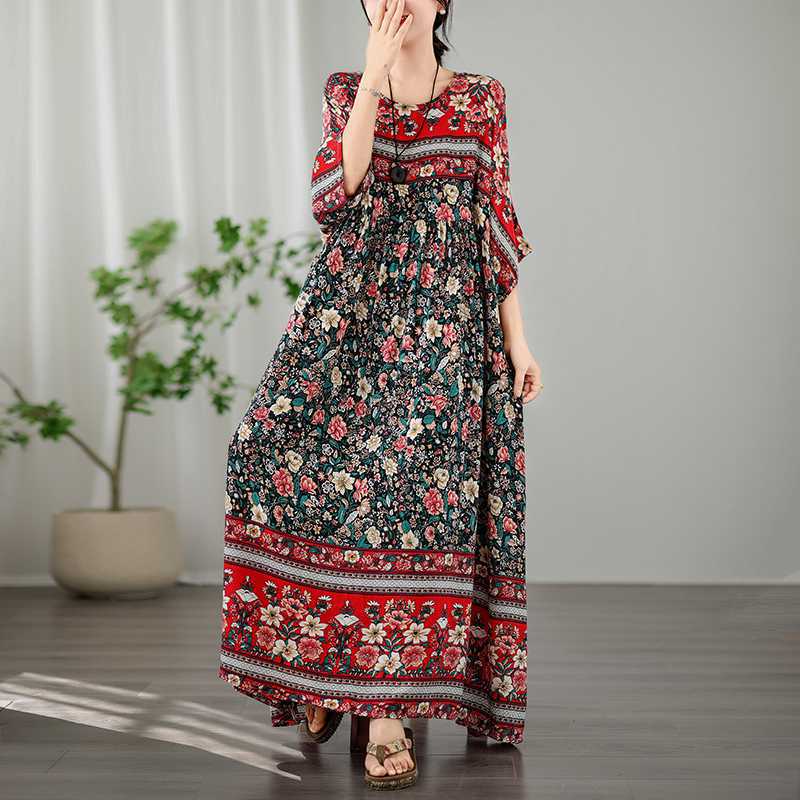 

Литературный ретро курортный стиль дорожные платья плюс полные плюс тонкие круглые длинные платья One Size