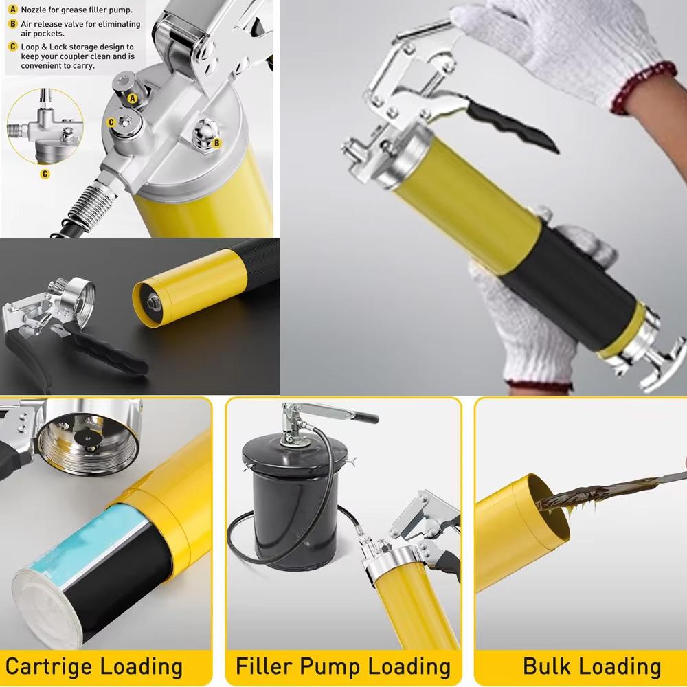 6000PSI-7000PSI Manual Grip Grease Gun Alloy Quick Release Grease Gun Set Manual 400CC Grip Grease Gun with Flexible Hose