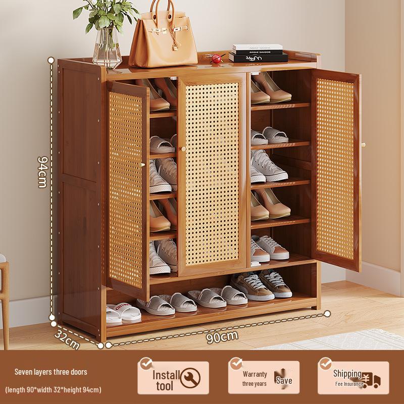 Japanese Rattan Dustproof Shoe Cabinet - Compact, Large-Capacity Entryway Storage Rack